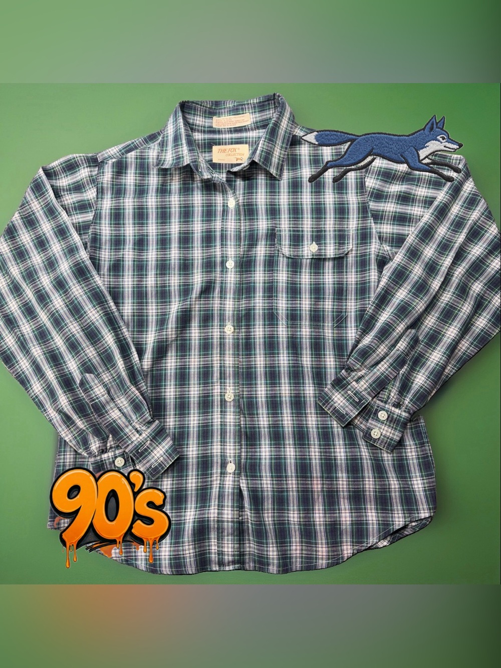 The Fox Collection Shirt Womens 10 Petite Plaid Button Pocket Long Sleeve 90s